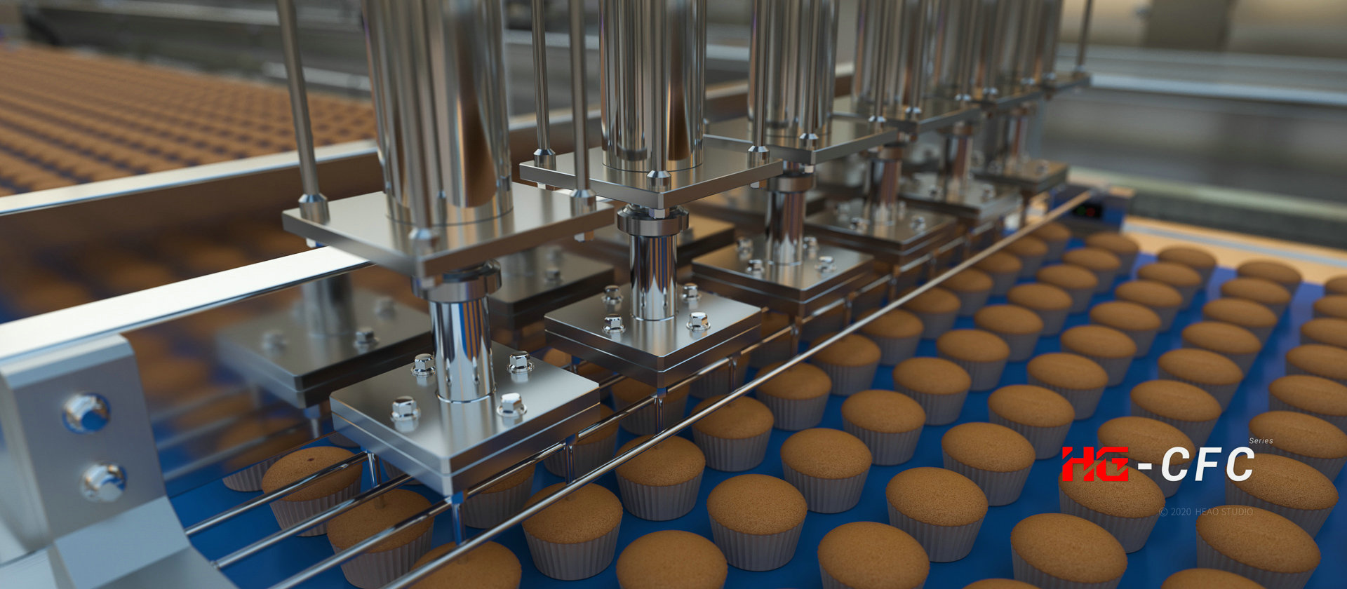 Fuldautomatisk Center Fyldt/Cup Cake produktionslinje